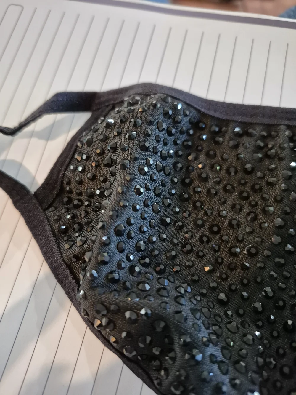Women's Black Embellished Face Mask W/Rhinestones